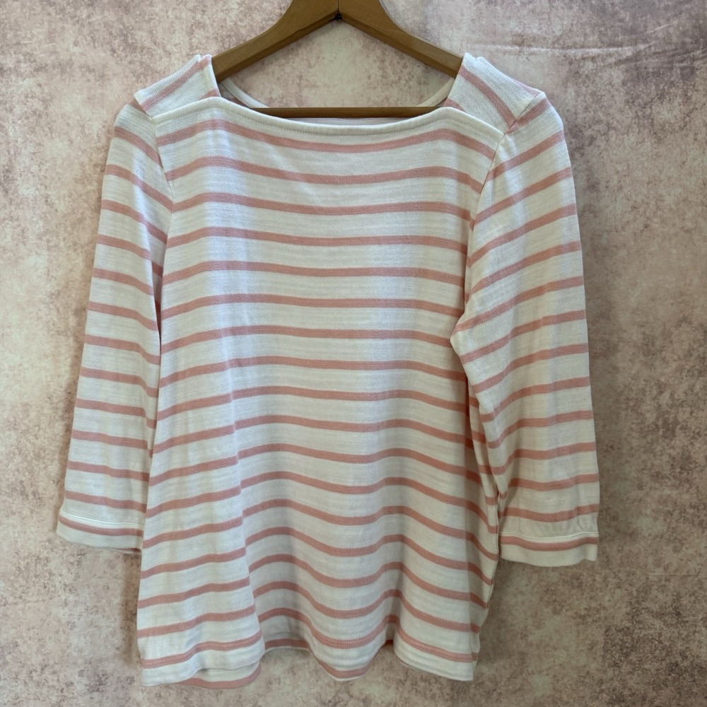 J. JILL Striped Square Neck Top 3/4 Sleeve 100% Cotton Size Medium